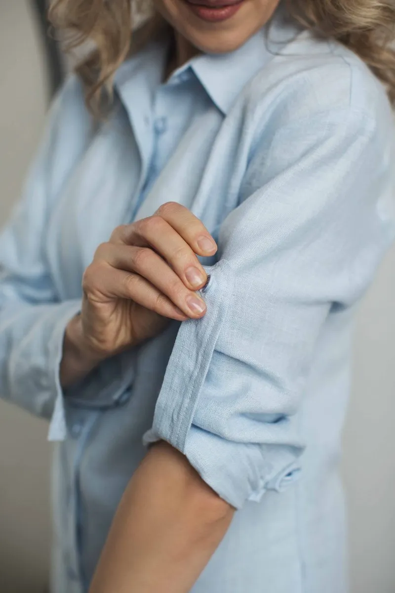 Long-Sleeves Shirt Linen Dress