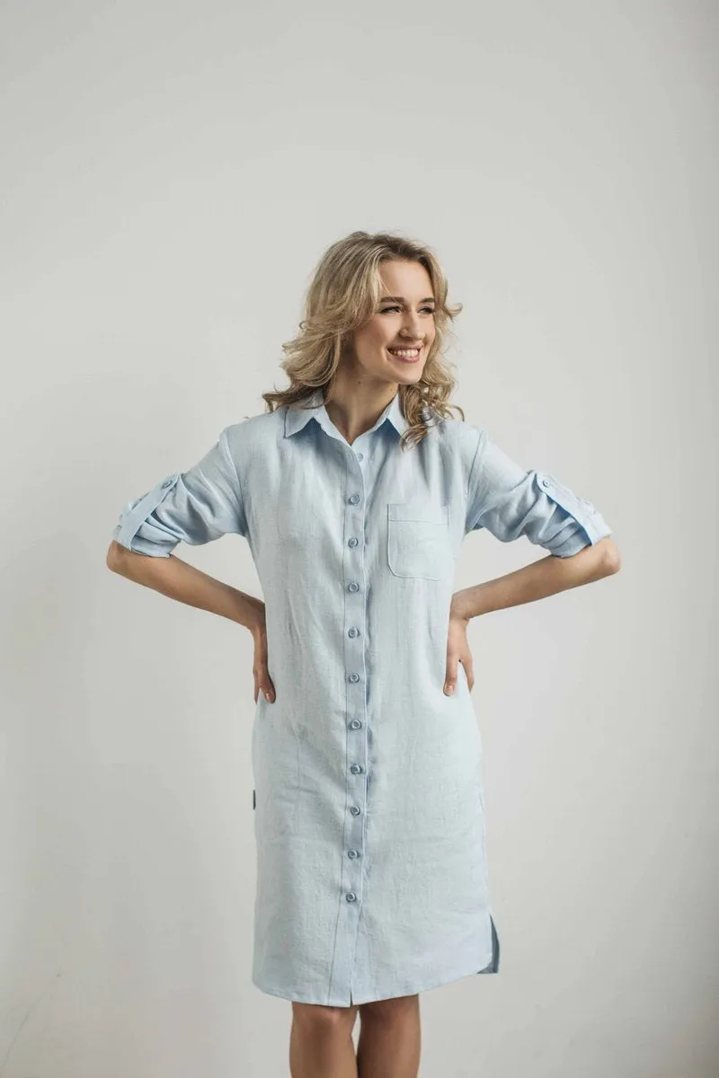 Long-Sleeves Shirt Linen Dress