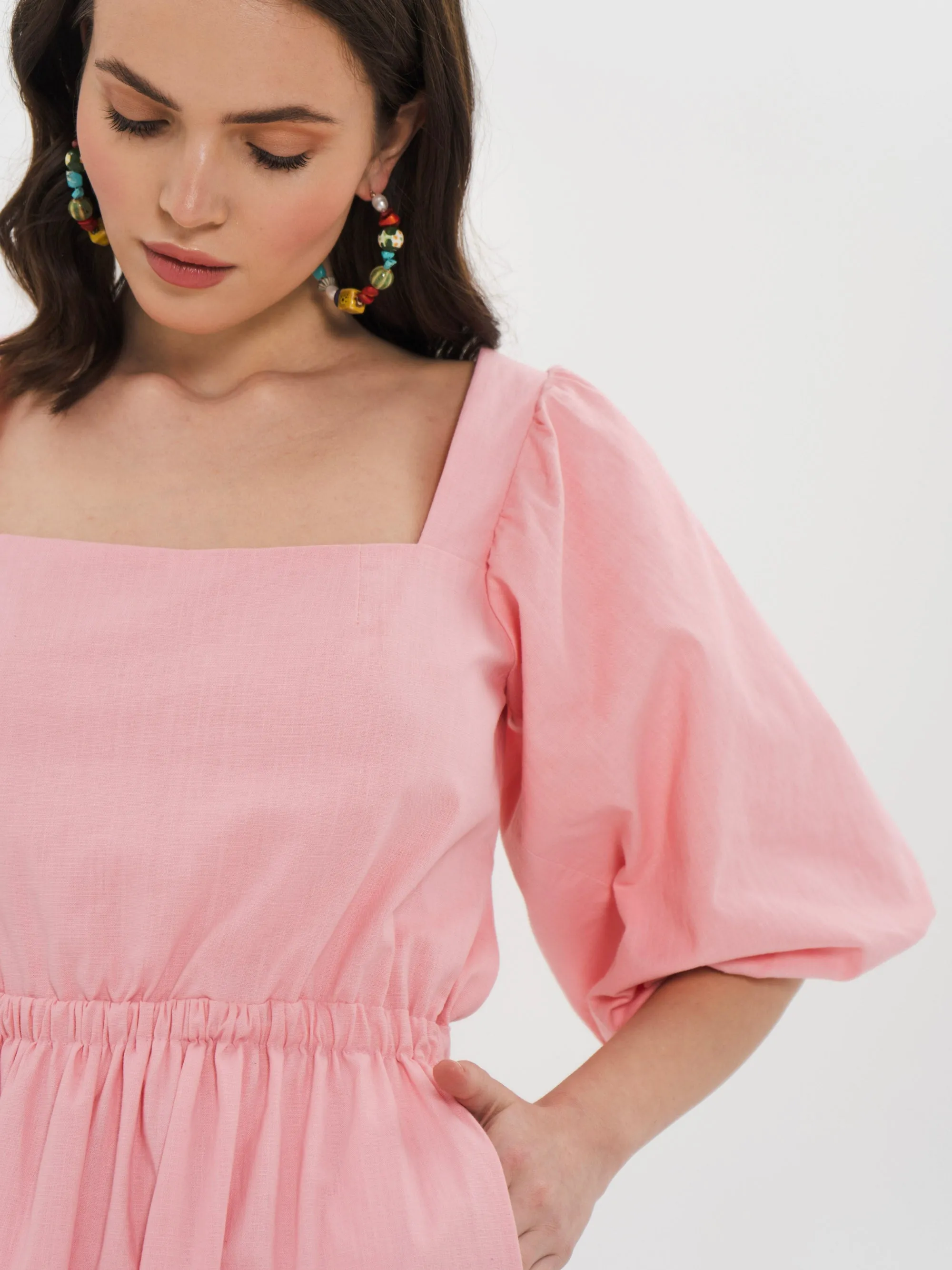LOUISE Midi Dress in Pastel Pink