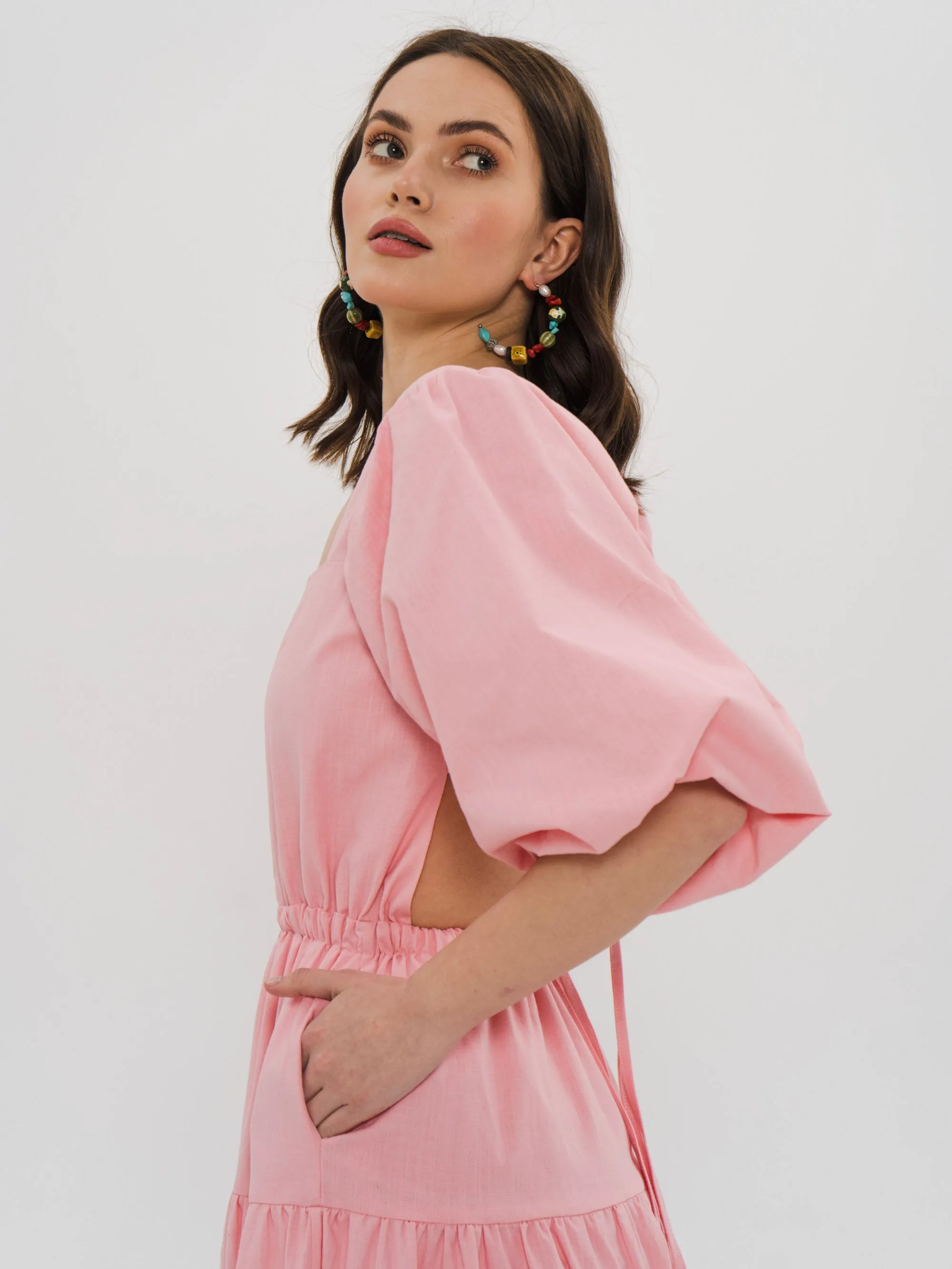 LOUISE Midi Dress in Pastel Pink