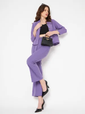 Madame Front Pleated Flap Detailed Solid Violet Flared Trousers