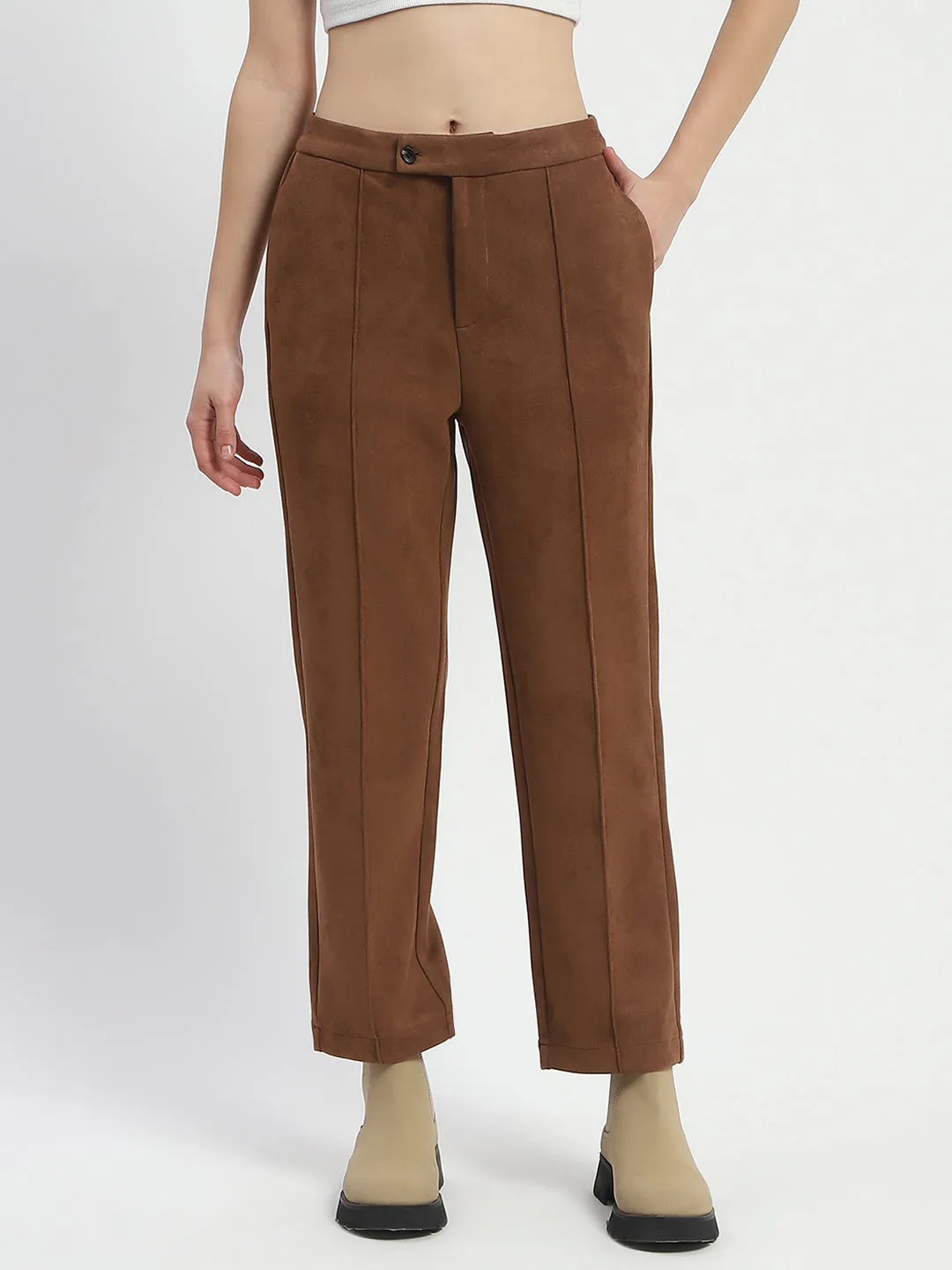 Madame Solid Tan Pleated Gurkha Trousers