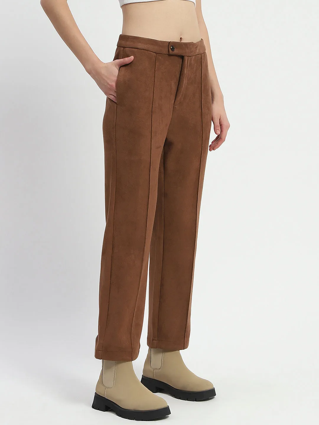 Madame Solid Tan Pleated Gurkha Trousers