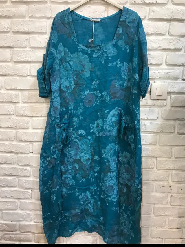 Made In Italy Linen Floral Dress
