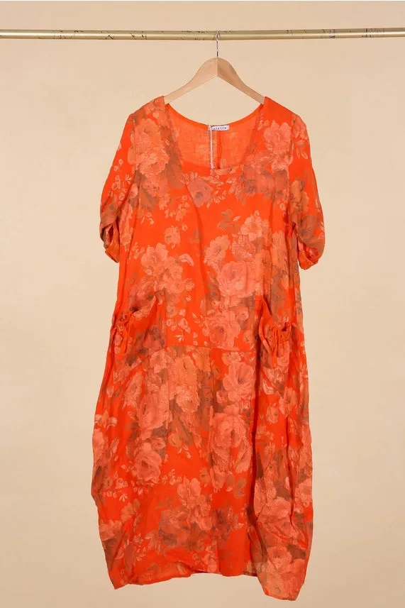 Made In Italy Linen Floral Dress