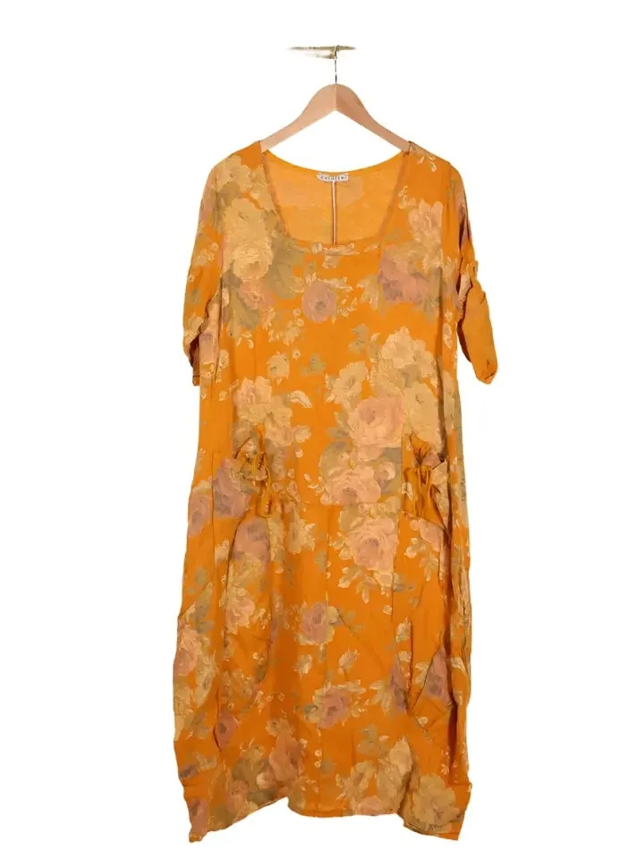 Made In Italy Linen Floral Dress