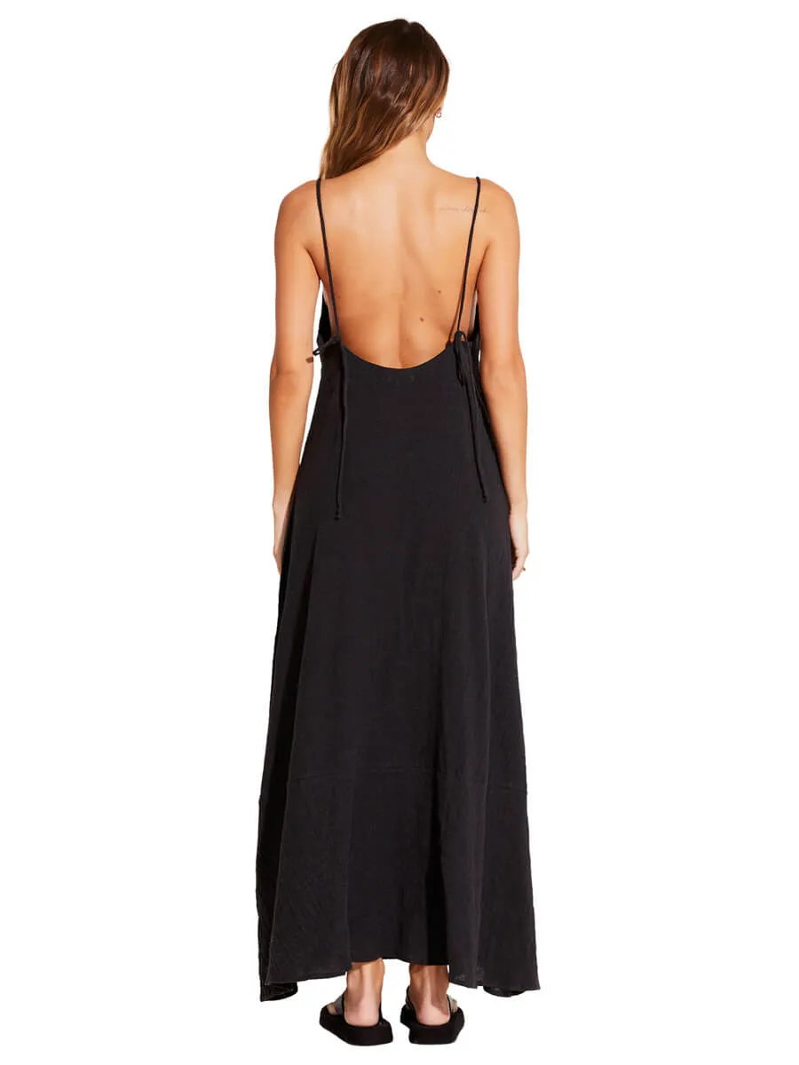 Mari Maxi Dress in Black Crinkle Linen