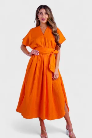 Marianna Orange Linen Maxi Dress