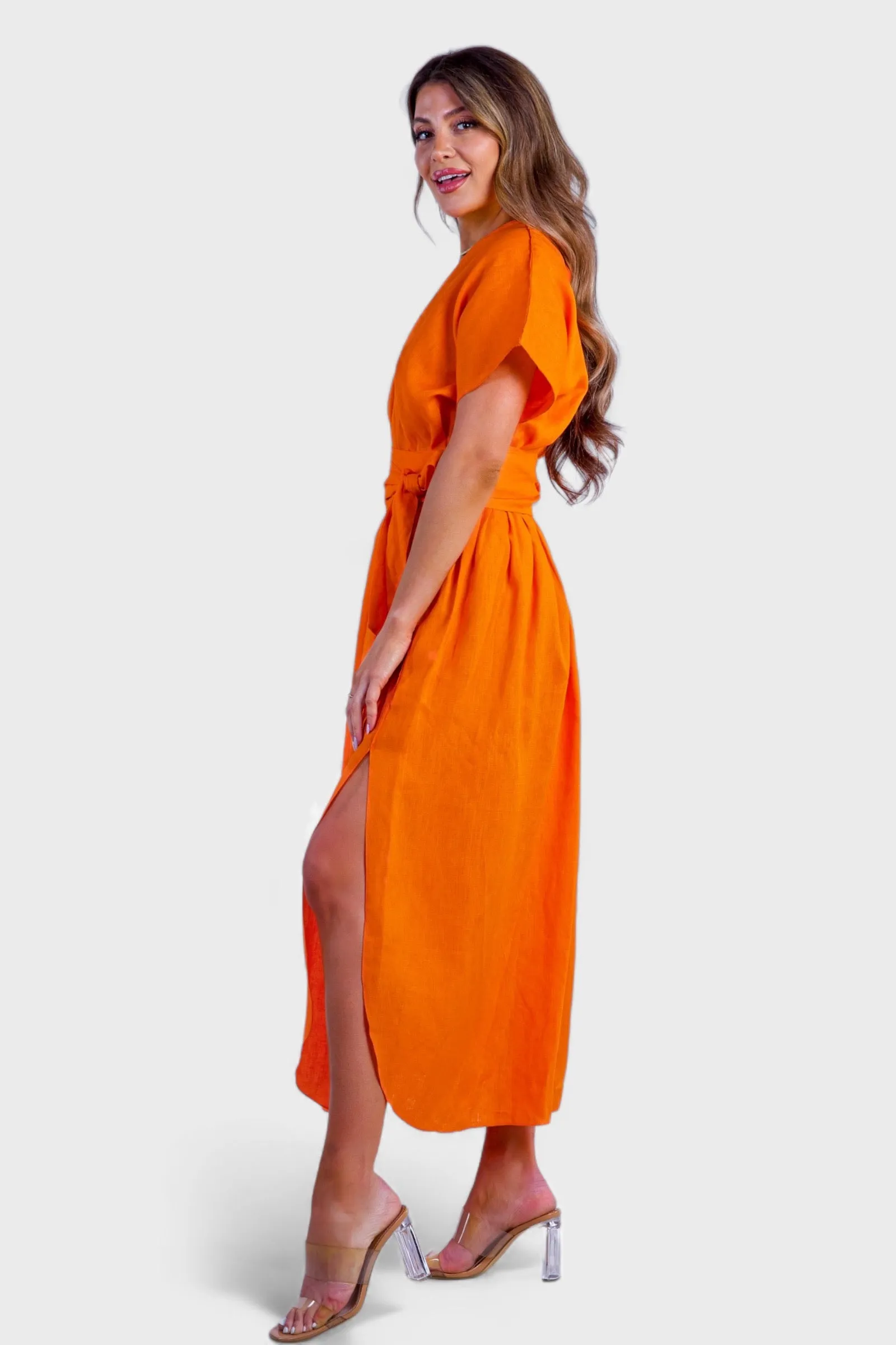 Marianna Orange Linen Maxi Dress