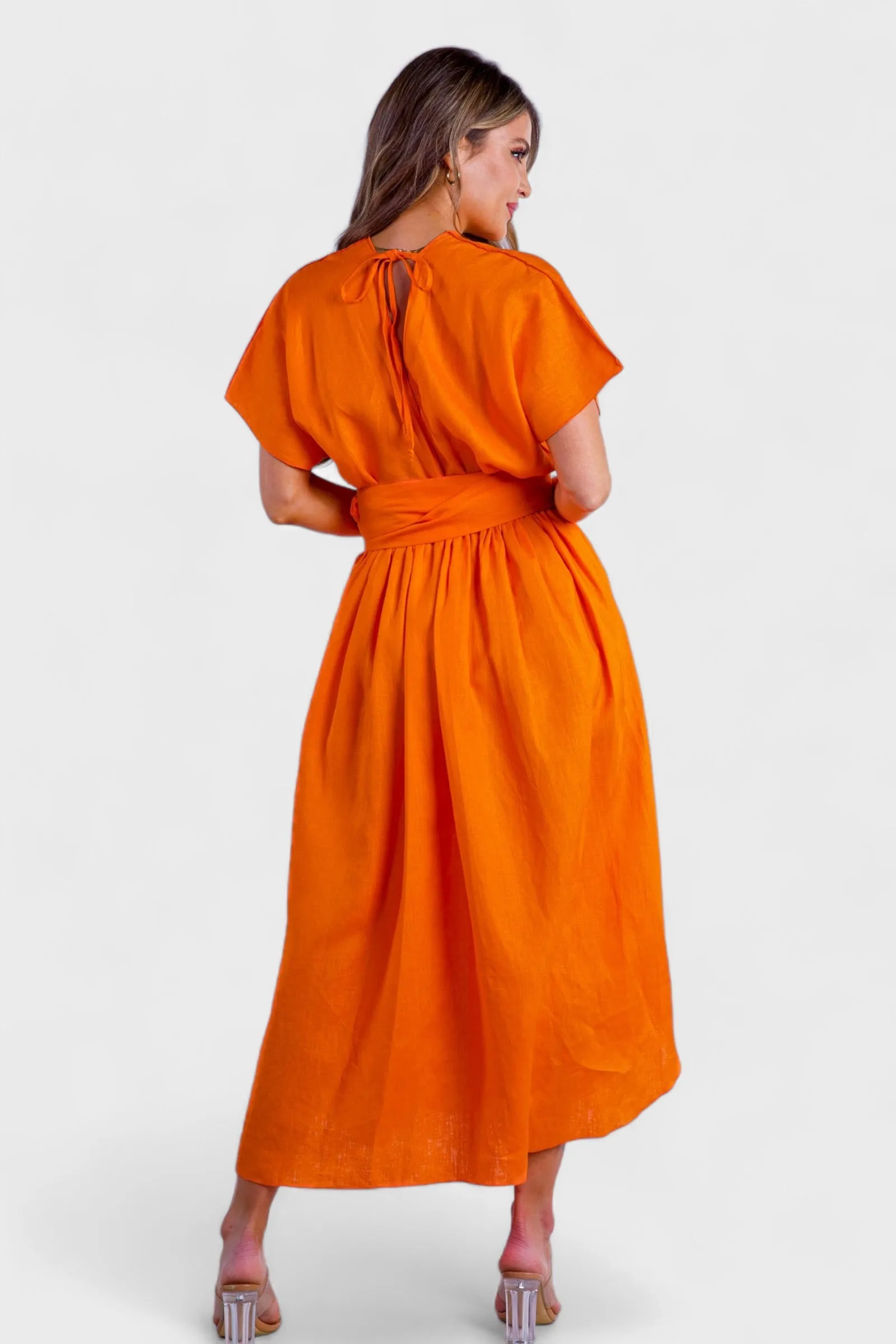 Marianna Orange Linen Maxi Dress