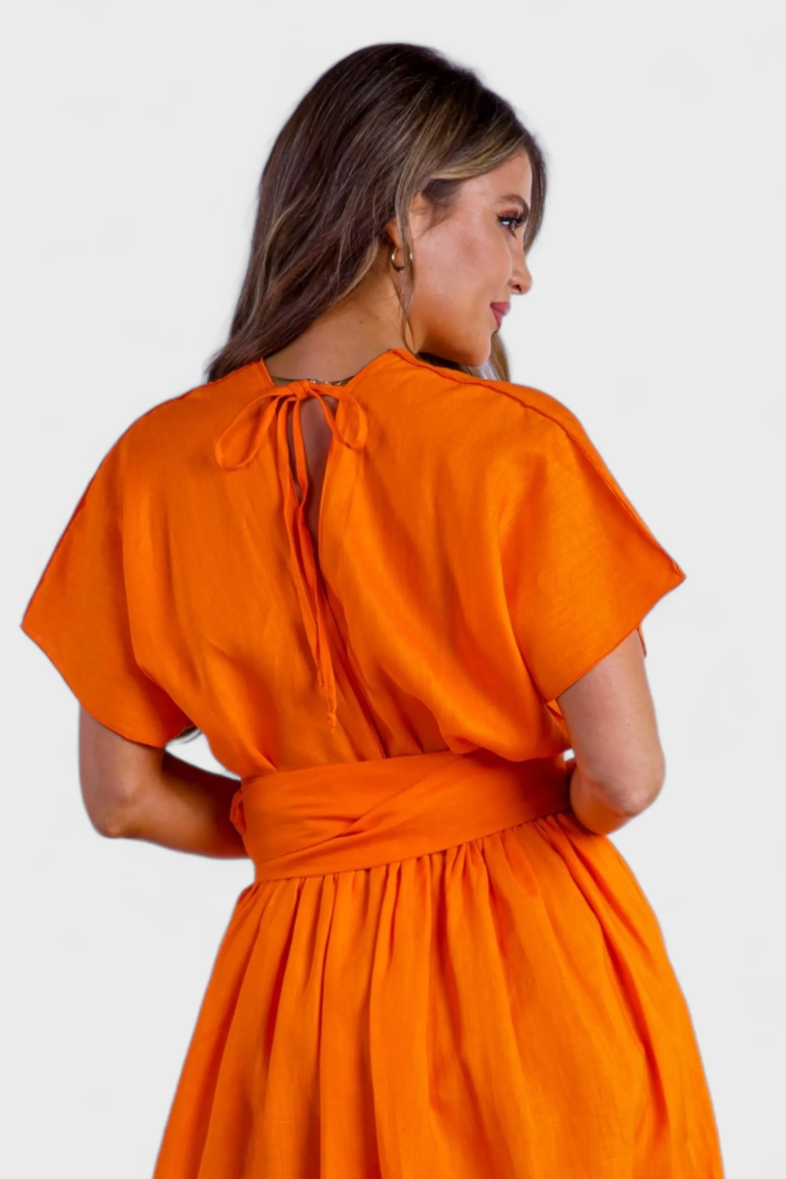 Marianna Orange Linen Maxi Dress