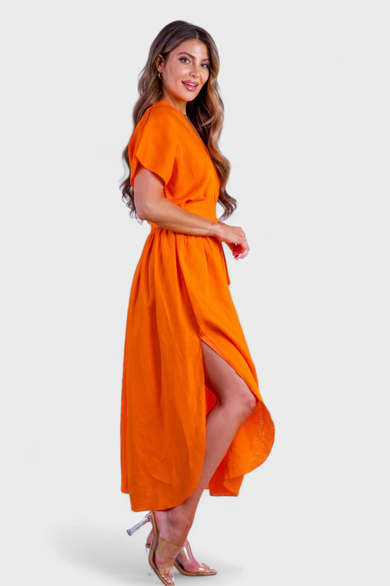Marianna Orange Linen Maxi Dress