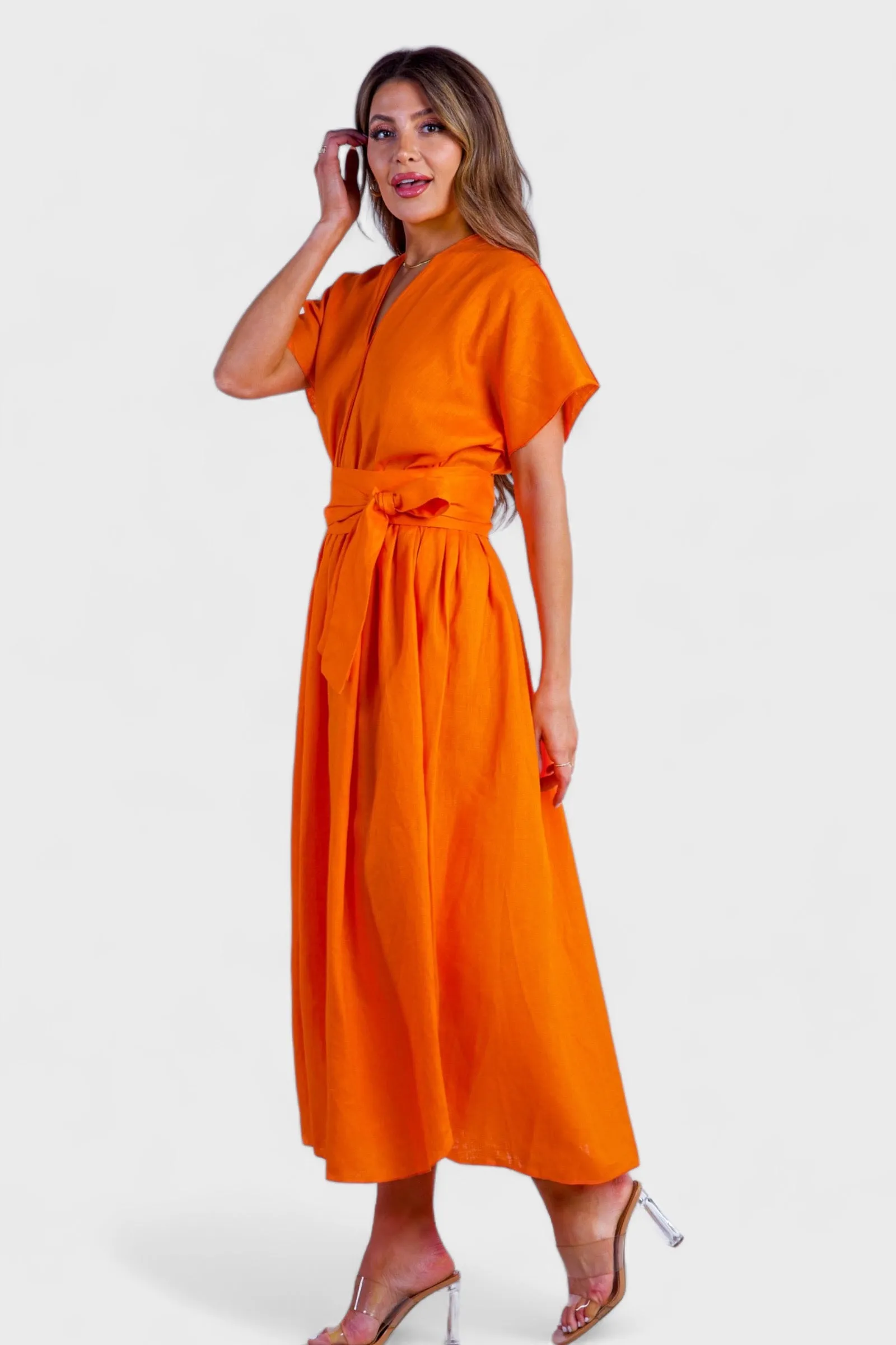 Marianna Orange Linen Maxi Dress
