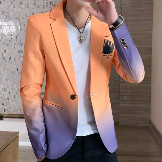 Men Blazer Spring New Colorblock Plaid Blazer Men Slim Casual Man Blazers Wedding Business Party