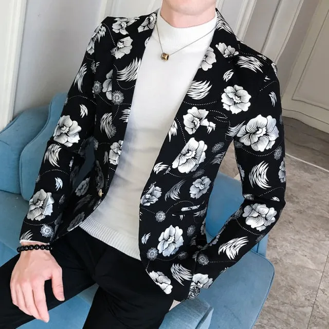 Men Blazer Spring New Colorblock Plaid Blazer Men Slim Casual Man Blazers Wedding Business Party