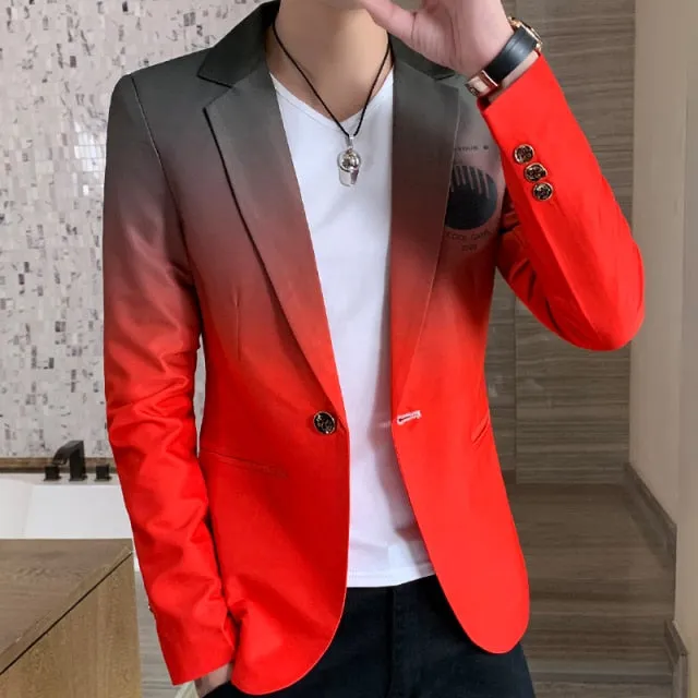 Men Blazer Spring New Colorblock Plaid Blazer Men Slim Casual Man Blazers Wedding Business Party