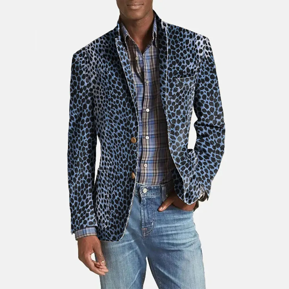 Men's Blazer Business Casual Suit jacket Leopard Print Notch Lapel Pocket Two Button Blazer Long Sleeve Elegant Luxury Male Suit