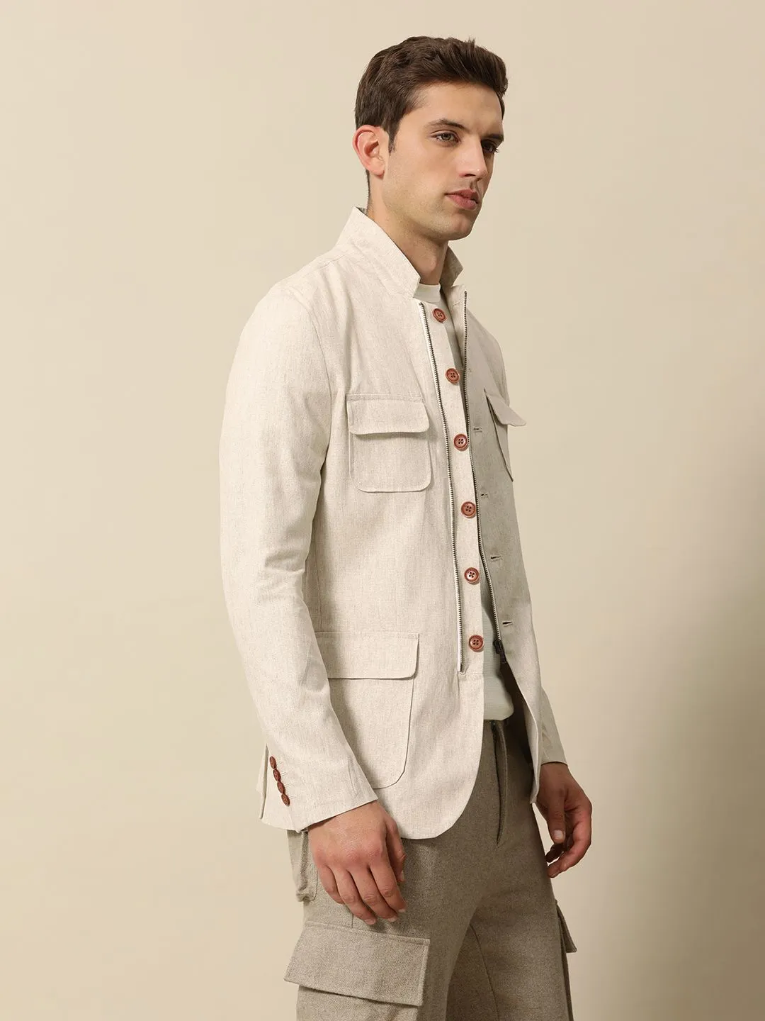Mr Bowerbird Built Up Collar Full Zipper Tailored Fit Casual Blazers