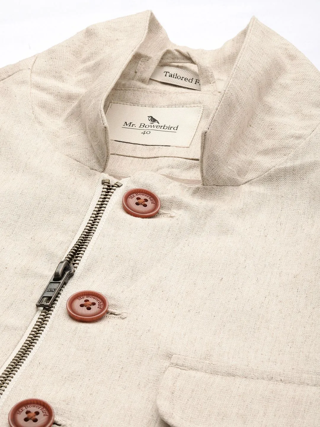 Mr Bowerbird Built Up Collar Full Zipper Tailored Fit Casual Blazers
