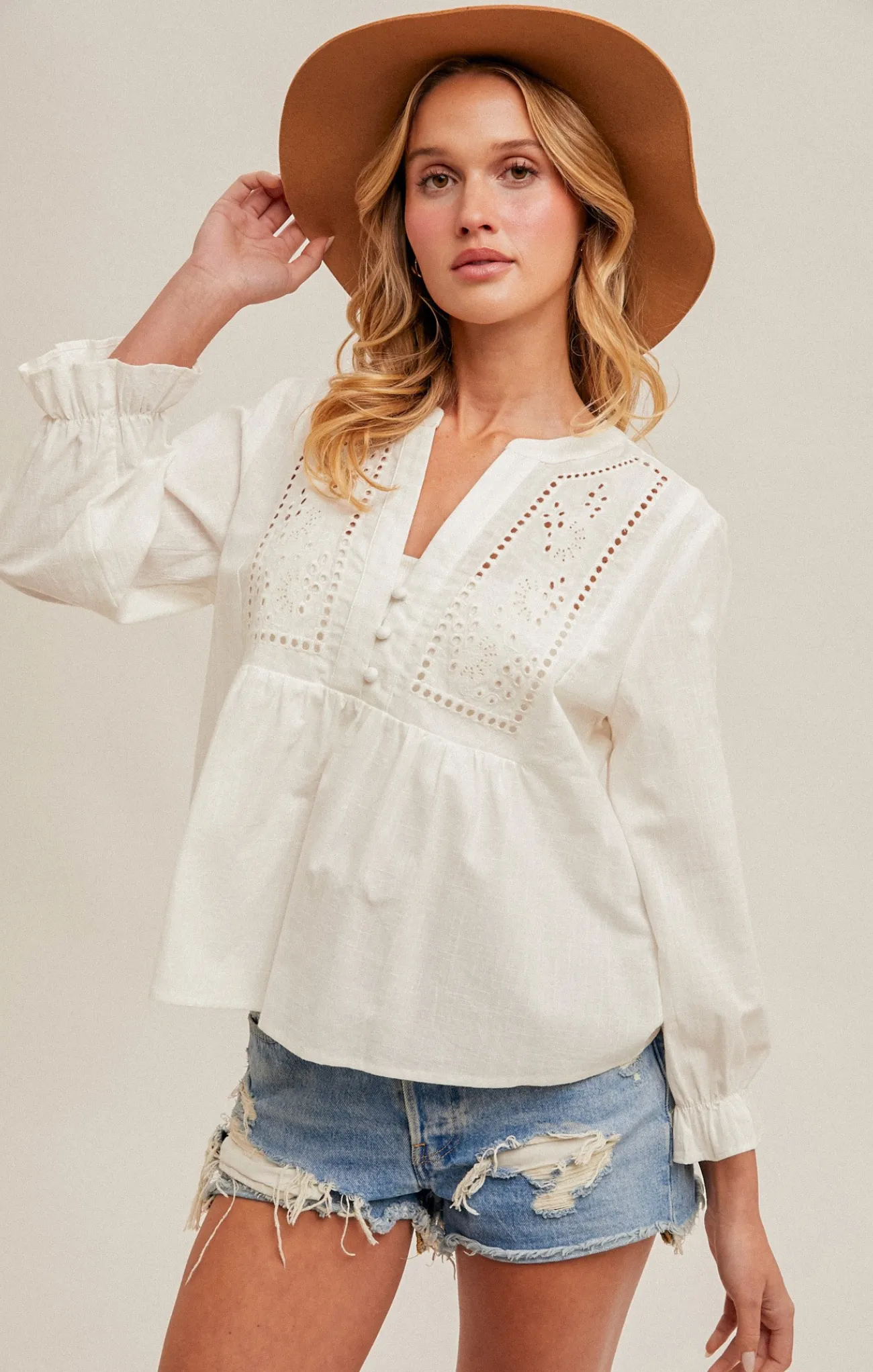 Naomi Eyelet Linen Blouse