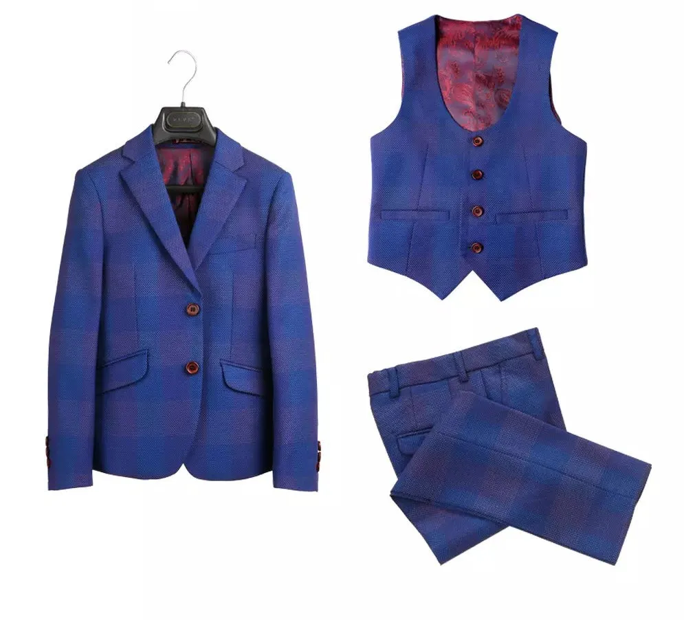 Navy Blue & Burgundy Classic Fit Suit