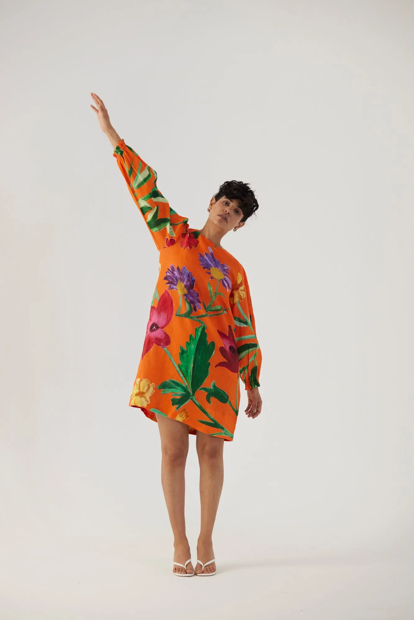 New Season Fall 24/Summer 25-Dress Linen Short Big Botanical Orange-YAMBB11-Fashion Edit Yam