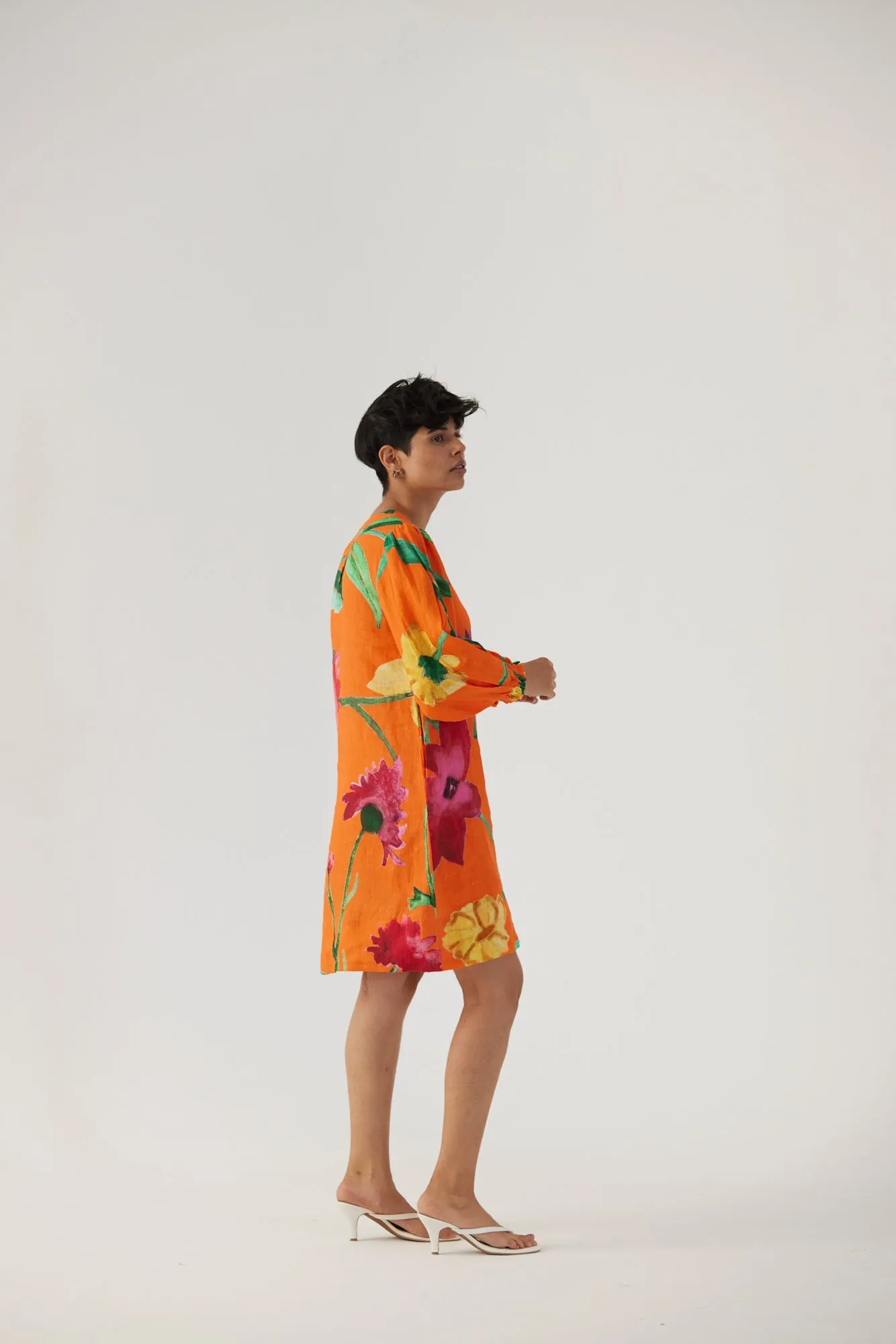 New Season Fall 24/Summer 25-Dress Linen Short Big Botanical Orange-YAMBB11-Fashion Edit Yam