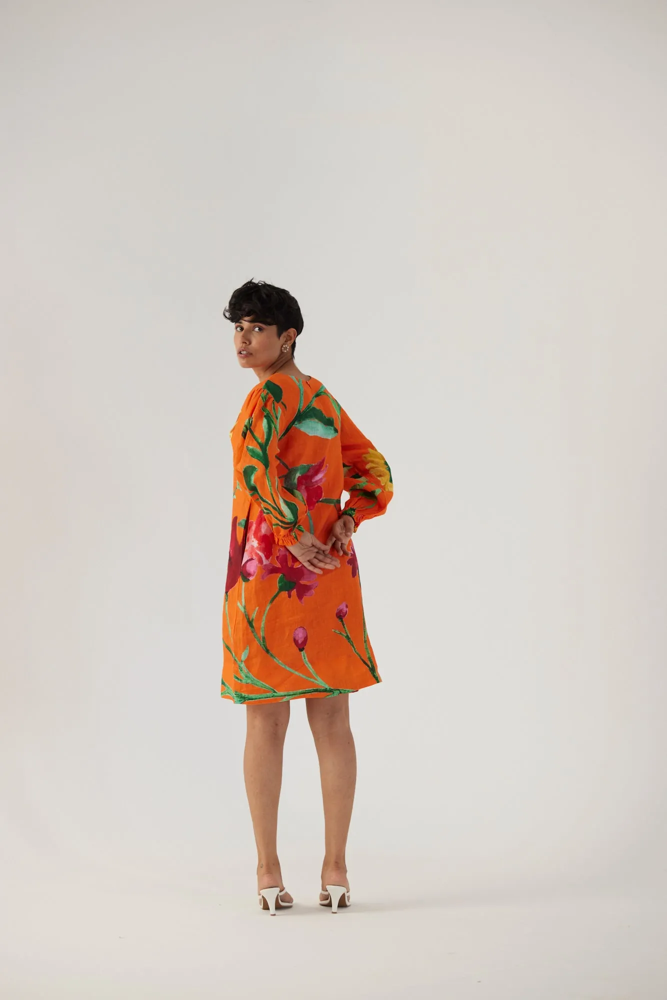 New Season Fall 24/Summer 25-Dress Linen Short Big Botanical Orange-YAMBB11-Fashion Edit Yam