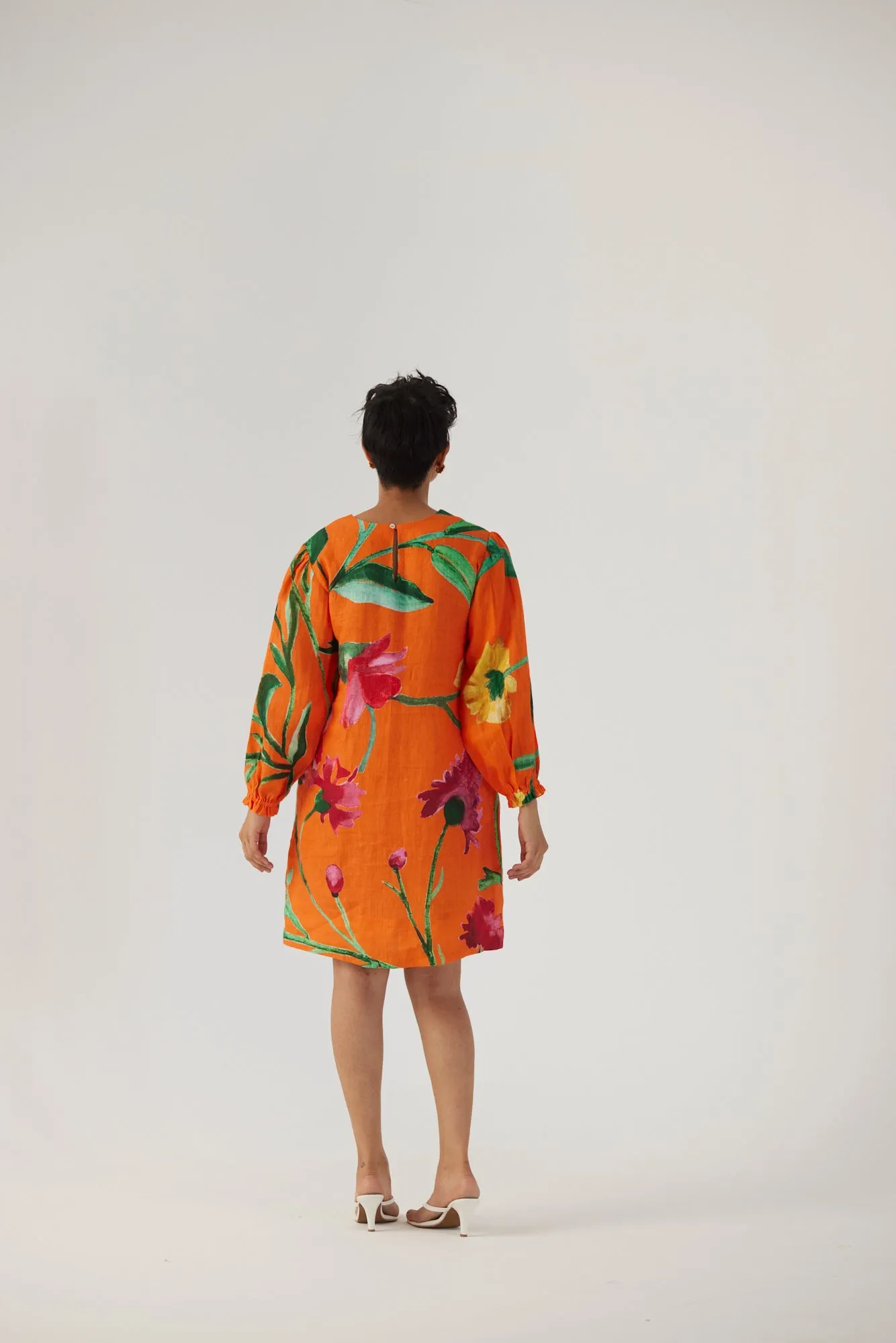 New Season Fall 24/Summer 25-Dress Linen Short Big Botanical Orange-YAMBB11-Fashion Edit Yam