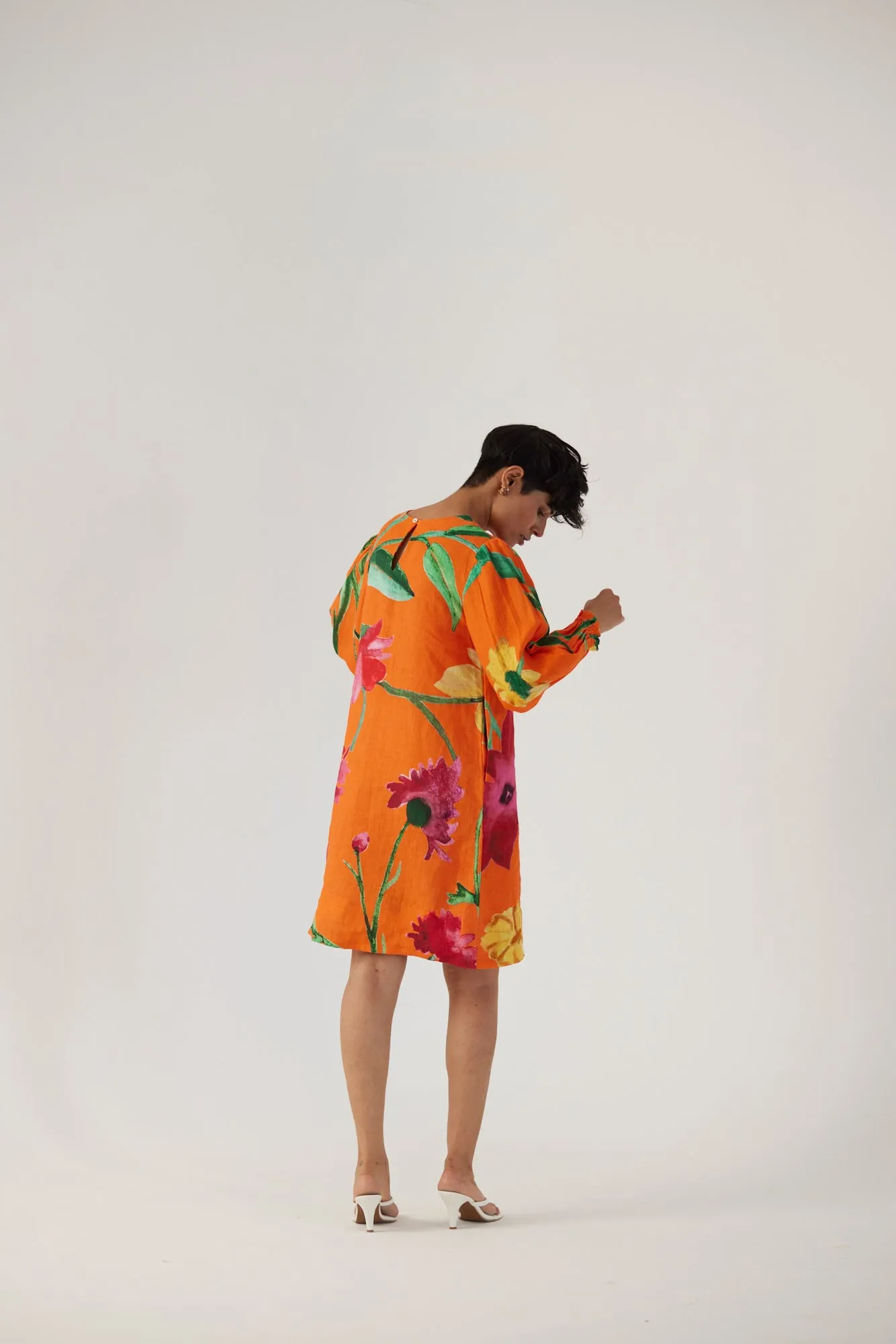 New Season Fall 24/Summer 25-Dress Linen Short Big Botanical Orange-YAMBB11-Fashion Edit Yam