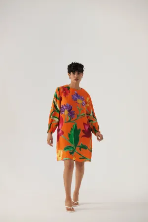 New Season Fall 24/Summer 25-Dress Linen Short Big Botanical Orange-YAMBB11-Fashion Edit Yam