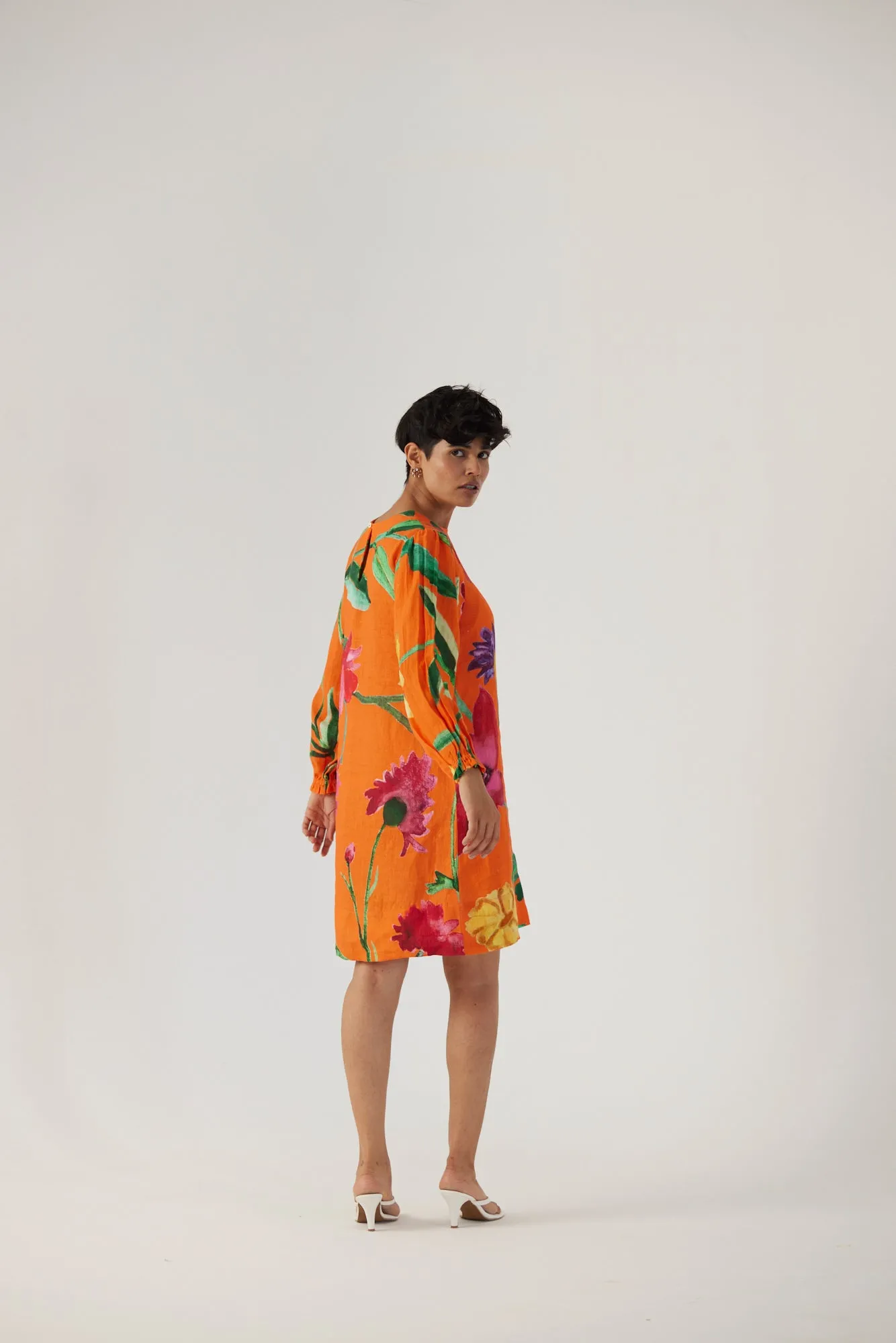 New Season Fall 24/Summer 25-Dress Linen Short Big Botanical Orange-YAMBB11-Fashion Edit Yam