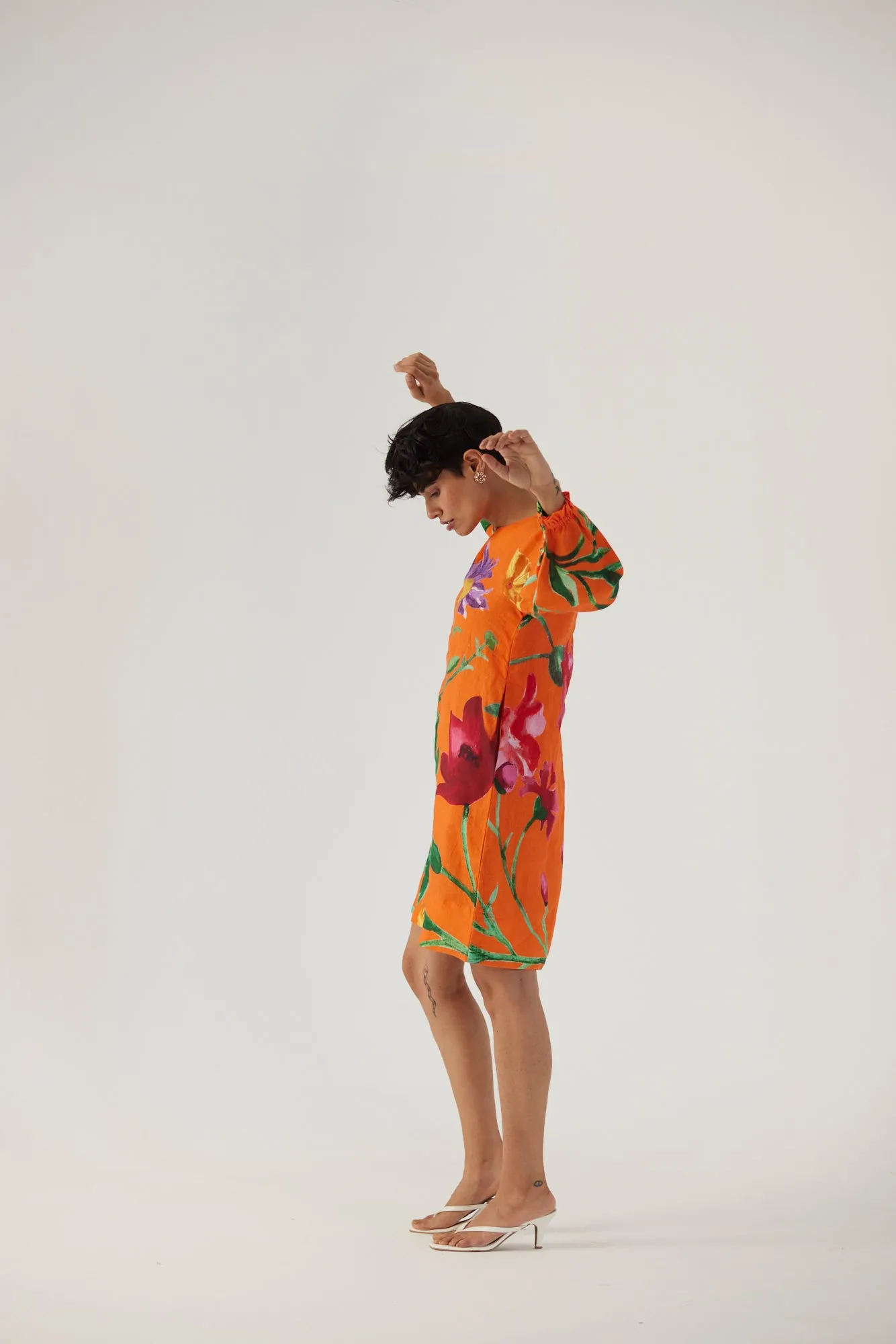 New Season Fall 24/Summer 25-Dress Linen Short Big Botanical Orange-YAMBB11-Fashion Edit Yam