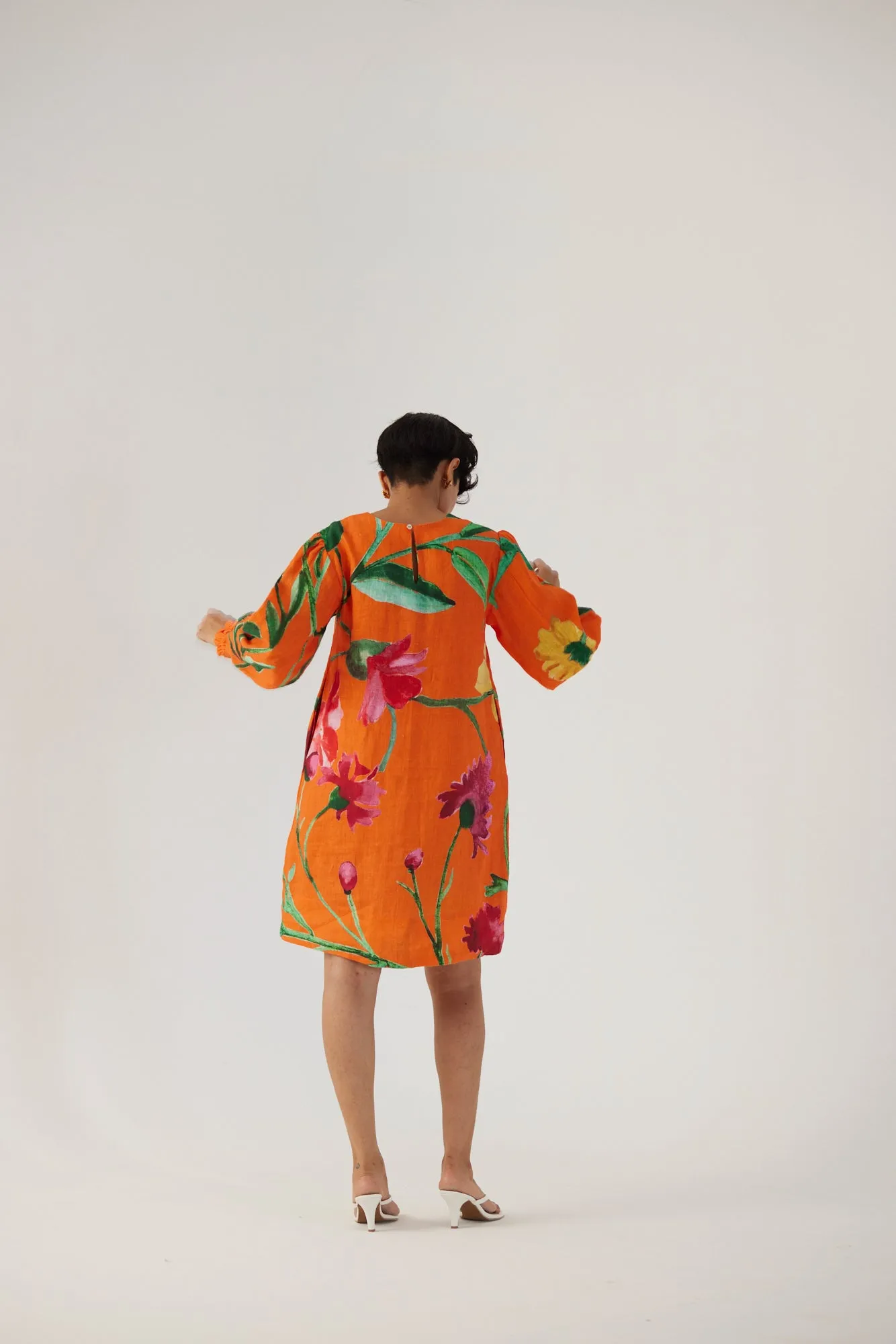 New Season Fall 24/Summer 25-Dress Linen Short Big Botanical Orange-YAMBB11-Fashion Edit Yam