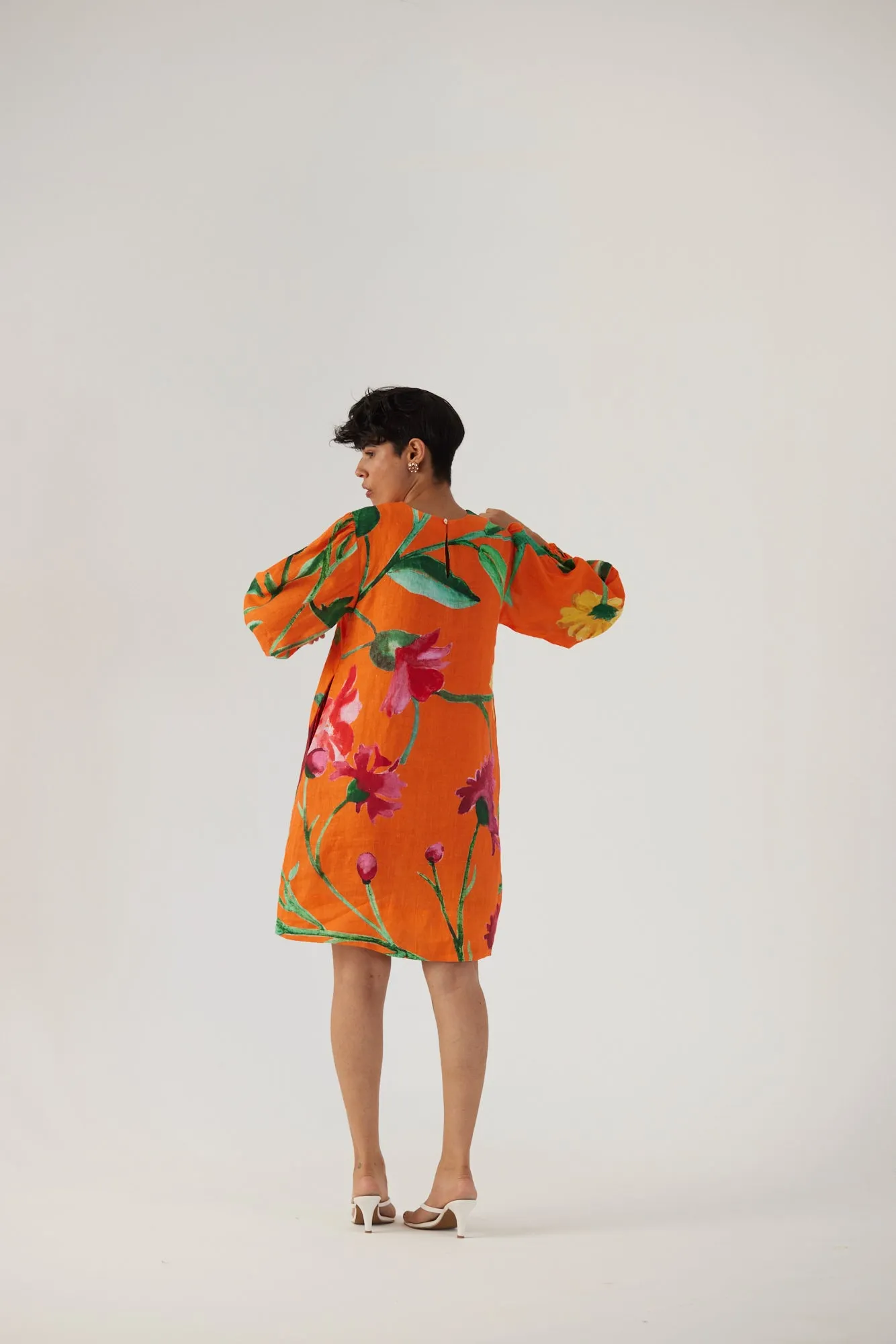 New Season Fall 24/Summer 25-Dress Linen Short Big Botanical Orange-YAMBB11-Fashion Edit Yam