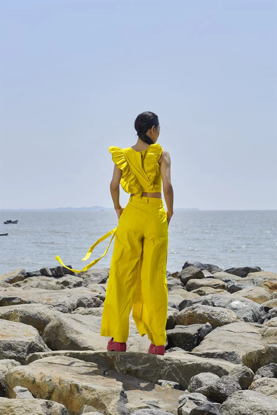 New Season Summer/Fall 24-Pants HighWaisted Cotton Yellow-MT H-Waist Trouser-NA Slub Yellow-Fashion Edit Mati