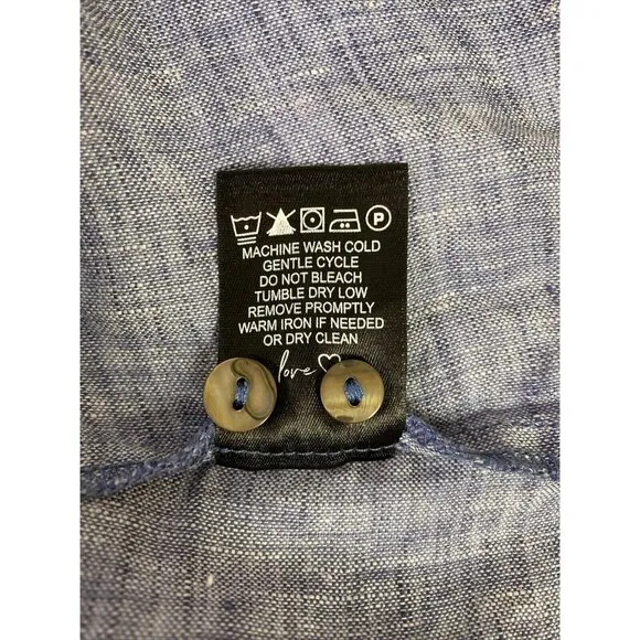 NIC ZOE Drifty Linen Shirt Dress Indigo Blue Mix Short Sleeve Point Collar - S