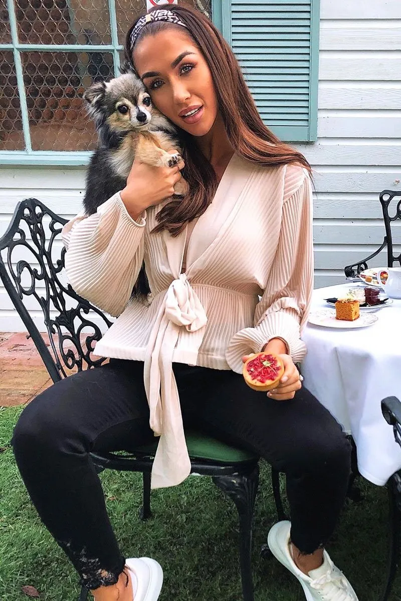 Nude Extreme Plunge Structured Peplum Pleated Top - Ivy