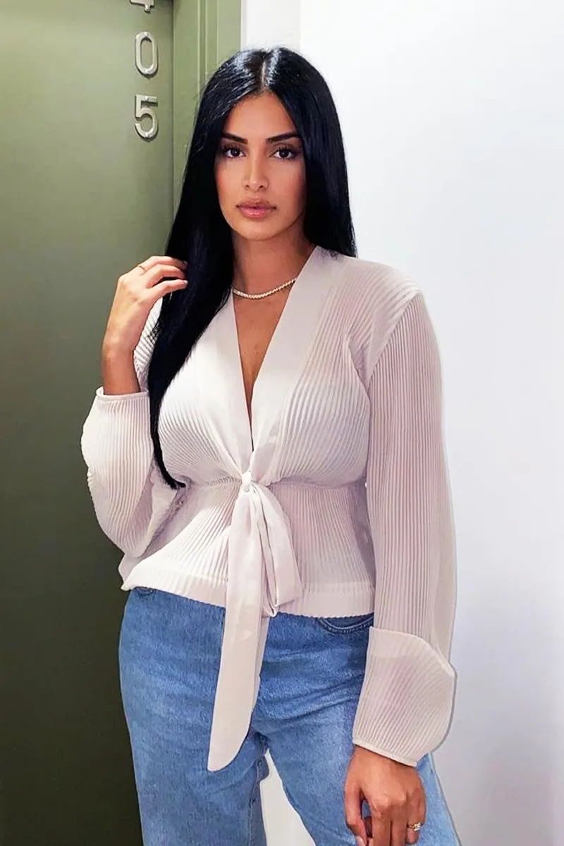 Nude Extreme Plunge Structured Peplum Pleated Top - Ivy
