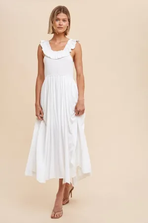 Off shoulder white linen dress