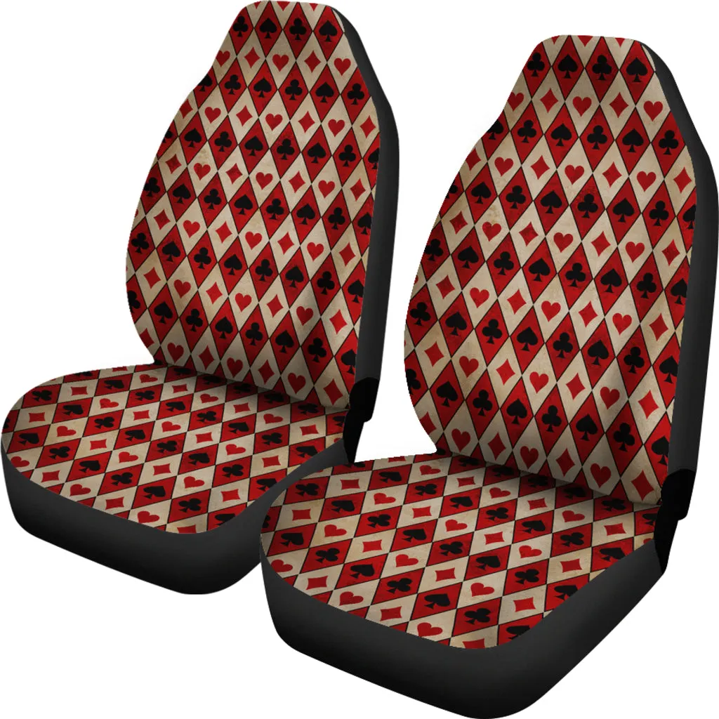 Old Playing Card Suits Pattern Car Seat Covers Red and Black