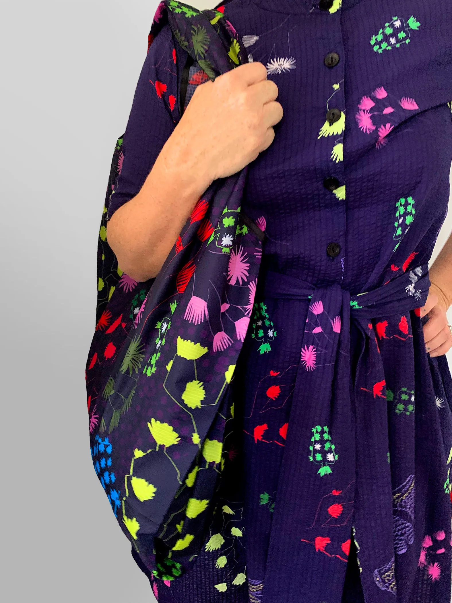 Orchid Cacti Glow 100% seersucker cotton dress with tie
