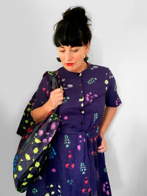 Orchid Cacti Glow 100% seersucker cotton dress with tie
