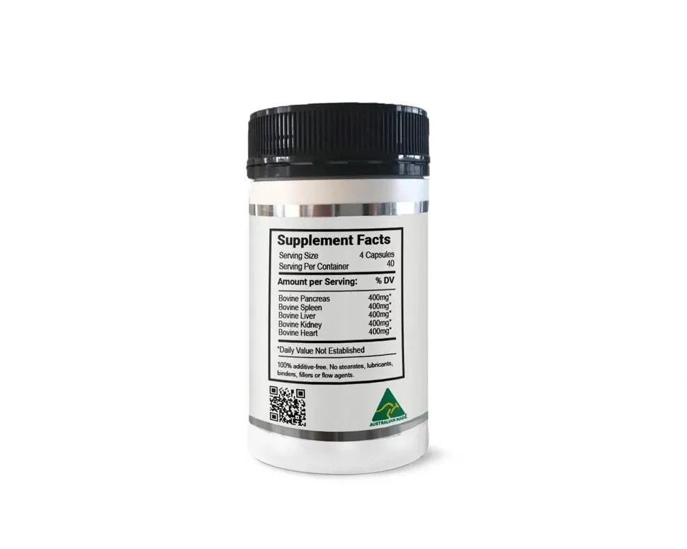 Organic Fed Beef Organ Capsules - Gold Label - 160 Capsules