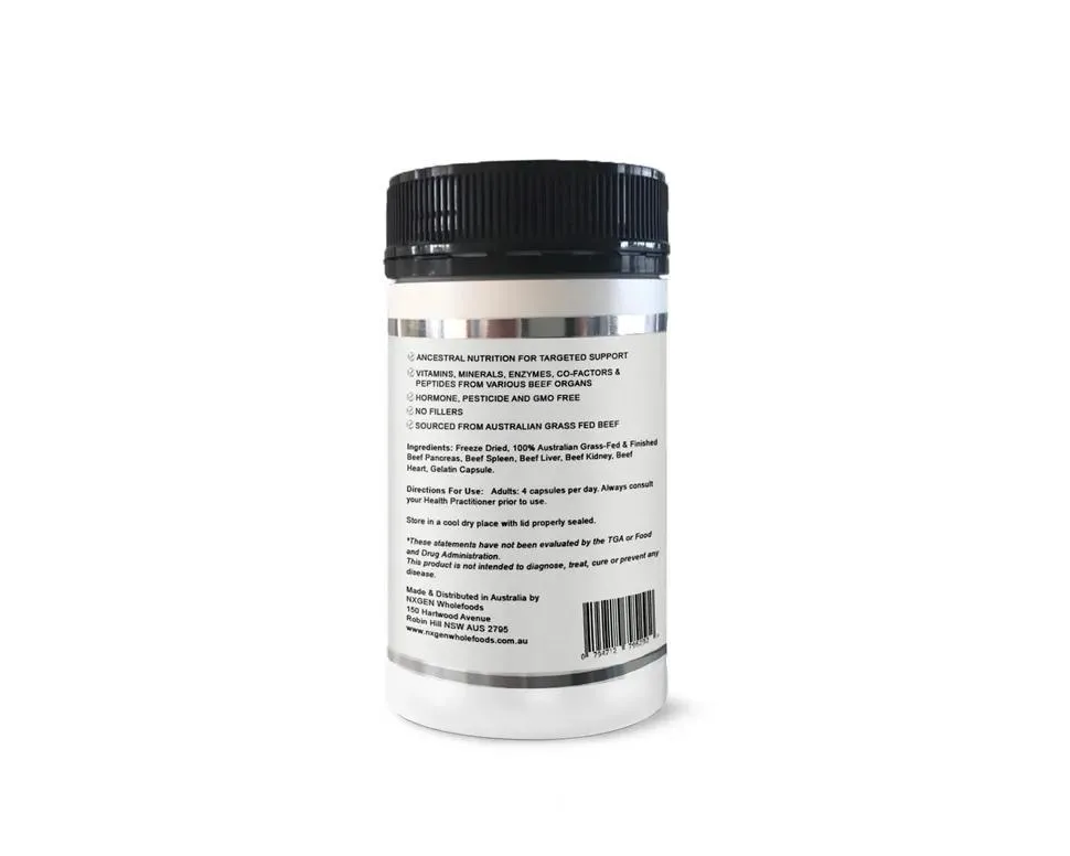 Organic Fed Beef Organ Capsules - Gold Label - 160 Capsules