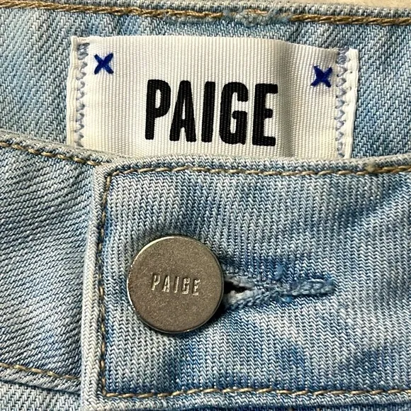 PAIGE Pleated High Rise Trouser Jeans Denim Pant Lightwash Cuff Tapered Leg 28