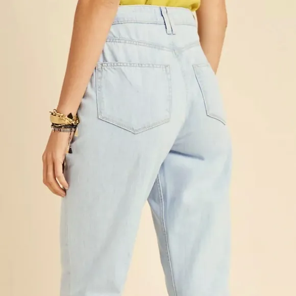 PAIGE Pleated High Rise Trouser Jeans Denim Pant Lightwash Cuff Tapered Leg 28