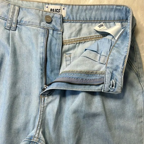 PAIGE Pleated High Rise Trouser Jeans Denim Pant Lightwash Cuff Tapered Leg 28
