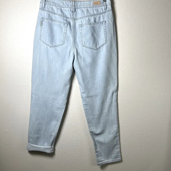 PAIGE Pleated High Rise Trouser Jeans Denim Pant Lightwash Cuff Tapered Leg 28
