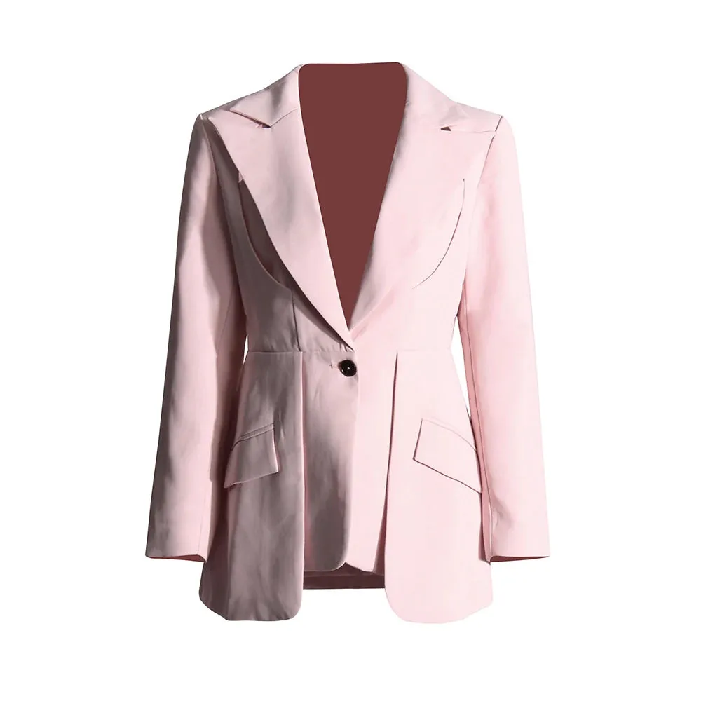 Patchwork Button Slim Blazer